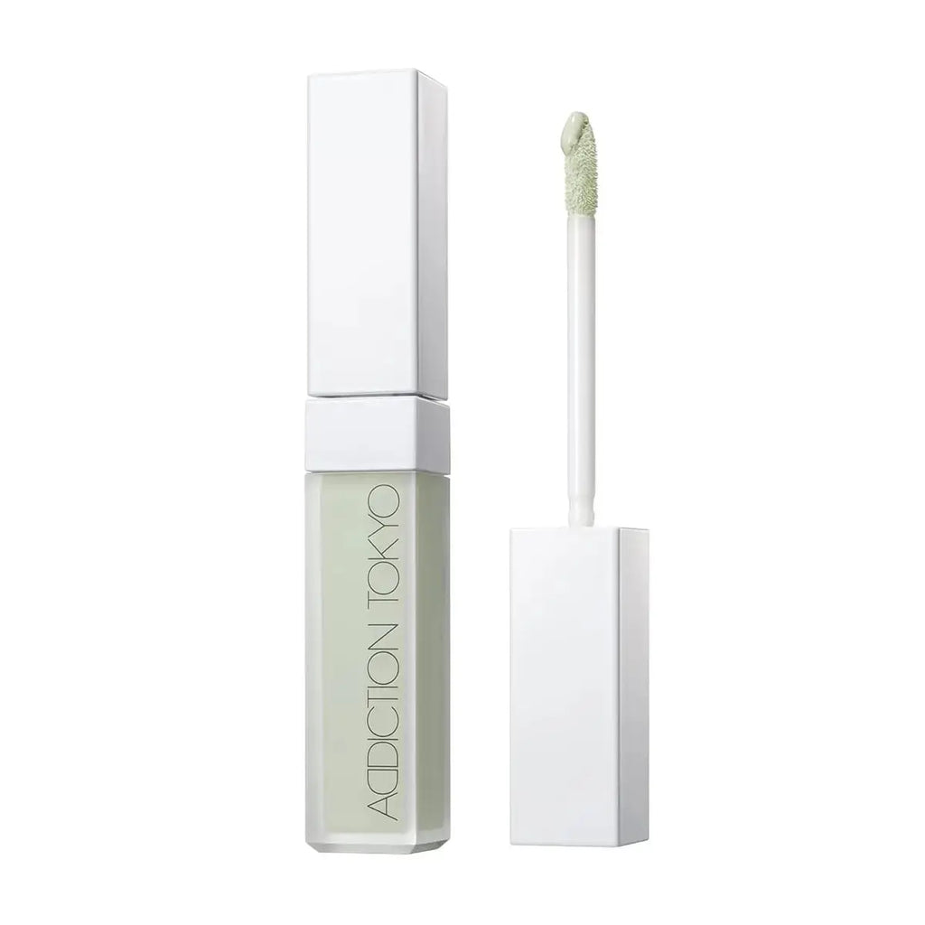 Tokyo Color Corrector in Calm Mint shade with a soft applicator. Reduces redness and evens out skin tone for a smooth makeup base.