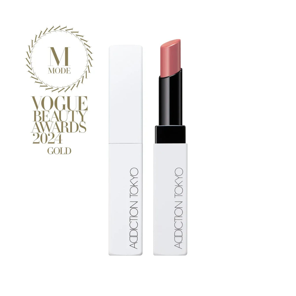 Addiction Tokyo The Lip Balm Soft Matte in pink shade with elegant white packaging, recognized with Vogue Beauty Awards 2024 Gold.