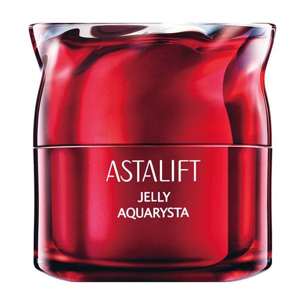 Astalift Jelly Auqarysta serum in a vibrant red jar, crafted for moisturizing and maintaining beautiful skin.