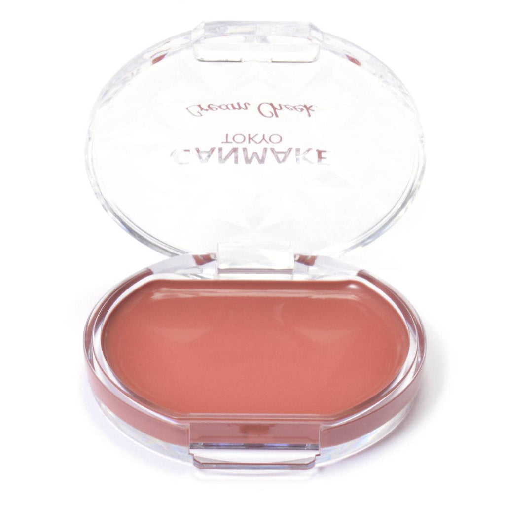 Open Canmake Cream Check 2.2g compact in a soft nude shade, highlighting its creamy formula for a natural cheek glow.