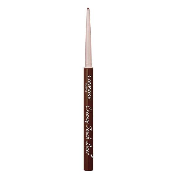 Canmake Creamy Touch Liner with extended tip in chocolate brown, showcasing its ultra-fine precision for detailed application.