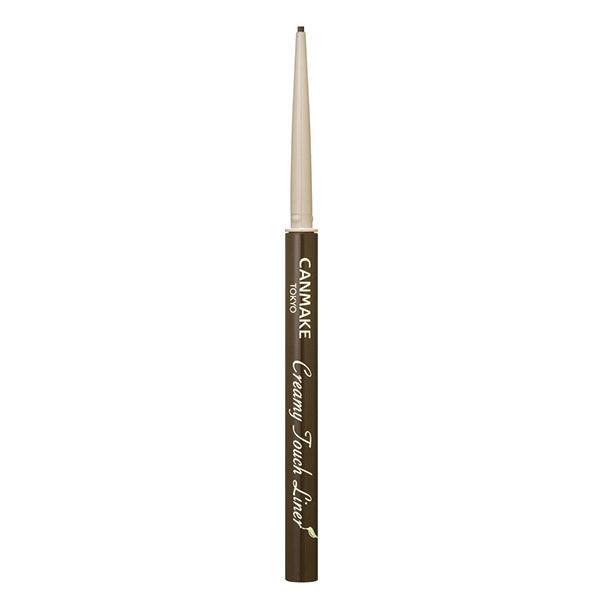 Canmake Creamy Touch Liner with extended tip in khaki brown, perfect for creating earthy and natural eye looks.