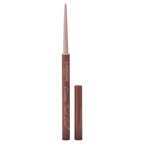 Canmake Creamy Touch Liner in milk brown shade with cap removed, highlighting its creamy and smooth texture.