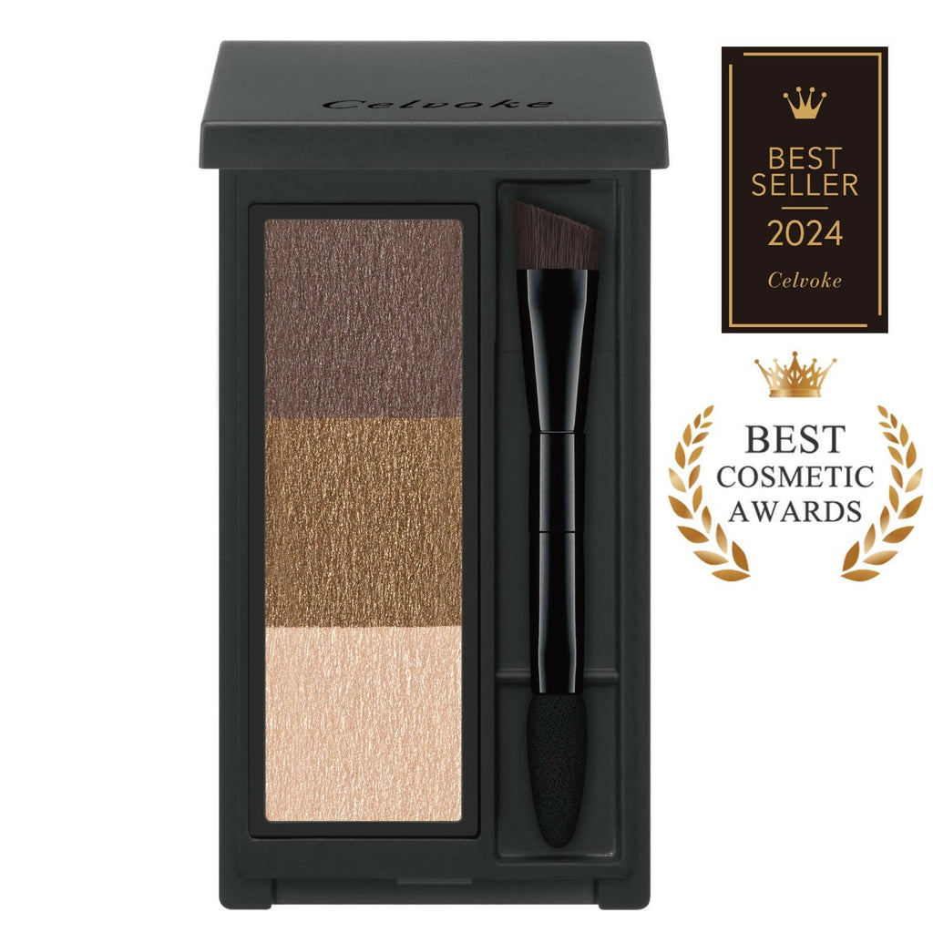 Celvoke Eyebrow Powder in three shades, professional makeup palette for defined and natural brows
