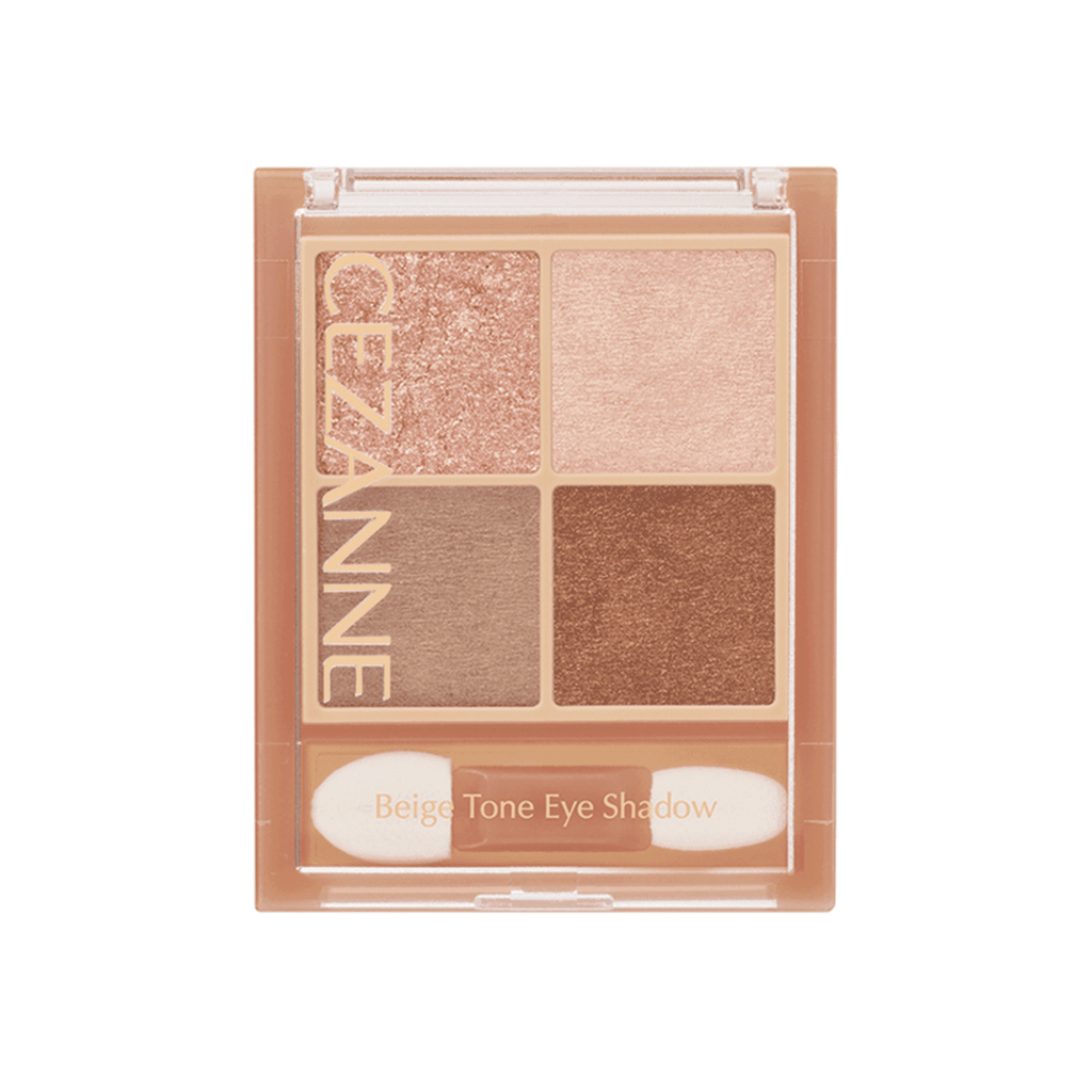Cezanne Beige Tone Eye Shadow palette with four coordinated shades, blending glitter, pearl, and matte textures for a natural look.