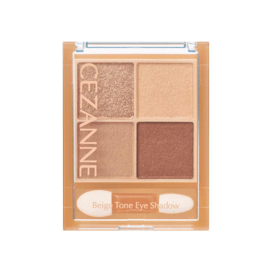 Cezanne Beige Tone Eye Shadow palette offering four versatile shades in glitter, pearl, and matte finishes for natural eye enhancement.