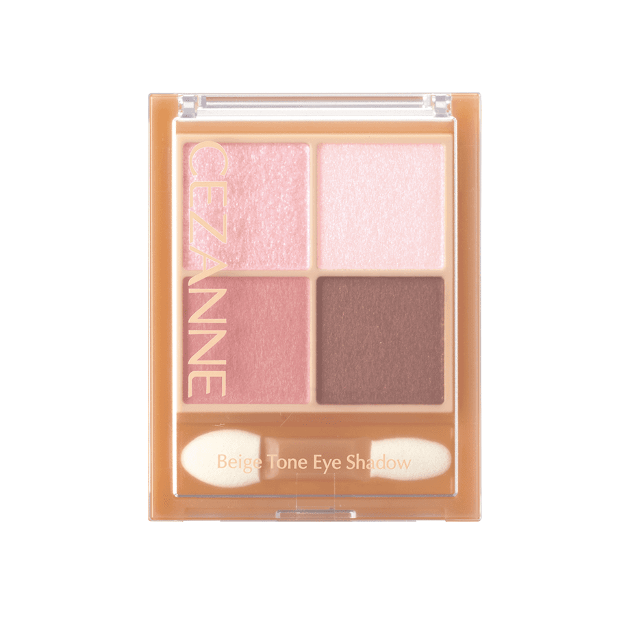 Cezanne Beige Tone Eye Shadow palette featuring four shades in glitter, pearl, and matte textures, perfect for creating natural eye depth.