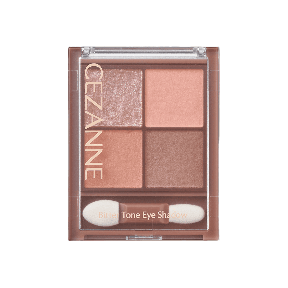 Cezanne Bitter Tone Eyeshadow 4.5g palette with four pinkish-brown shades, including matte and shimmer textures for versatile eye looks.