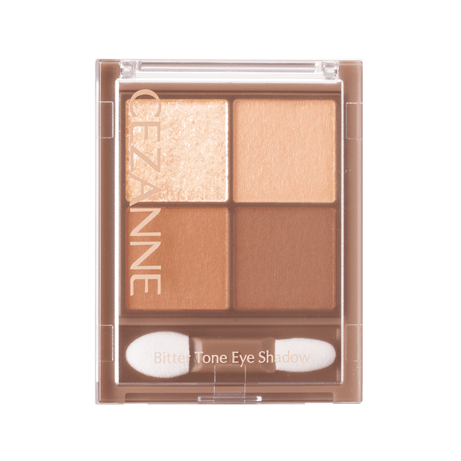 Cezanne Bitter Tone Eyeshadow 4.5g palette showcasing four golden-brown shades with matte and shimmer finishes for natural depth.