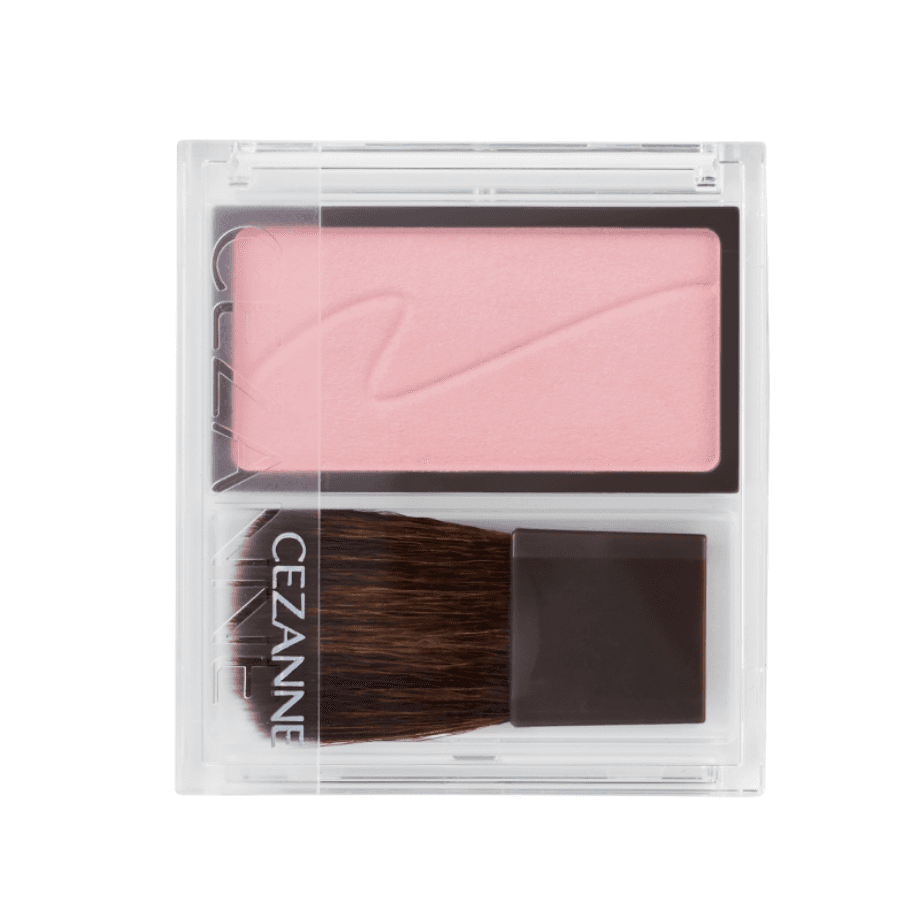 Cezanne Cheek Blush 2.2g in a coral shade with a compact design, featuring a soft brush for effortless blending.