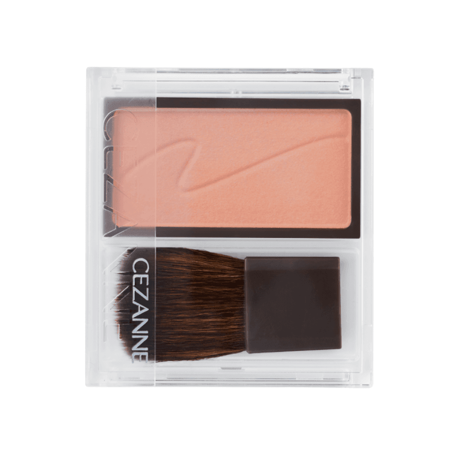 Cezanne Cheek Blush 2.2g in a compact case with a soft peach shade and an included brush, ideal for creating a natural complexion.
