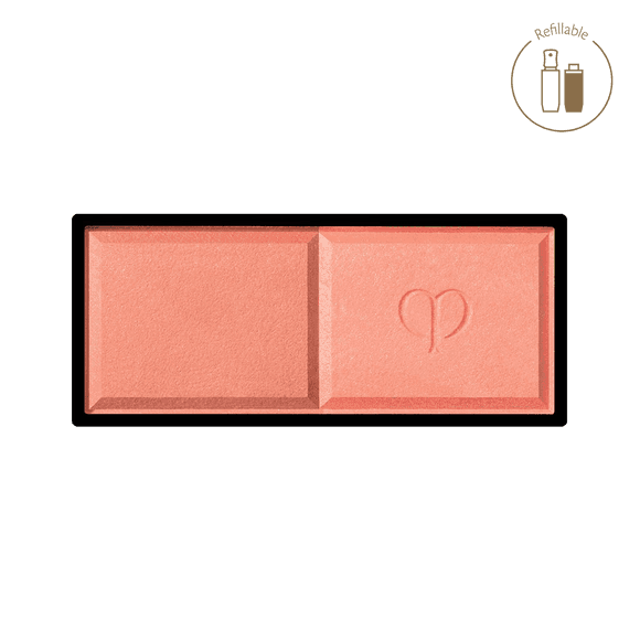Clé de Peau Beauté Blush Duo Powder in a soft peach shade, offering a luminous glow, refillable compact for convenience.