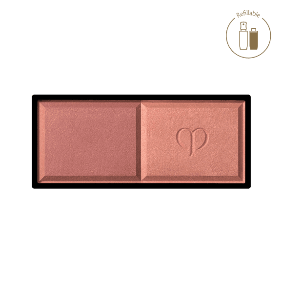 Clé de Peau Beauté Blush Duo Powder in a muted mauve shade, ideal for subtle contouring, refillable compact for sustainability.