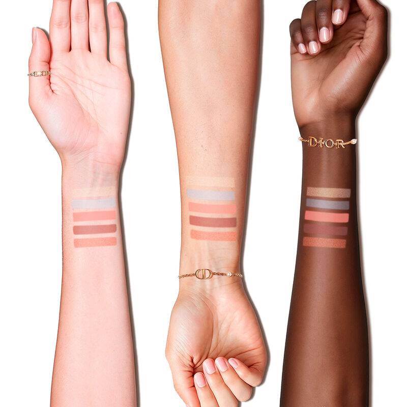 Swatches of Dior Show 2025 Spring Palette on different skin tones. Showcasing soft pastel hues with a smooth, blendable texture.