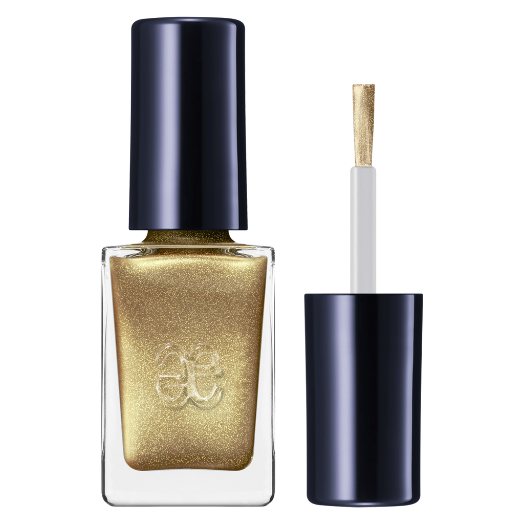 Elégance Lacquer in metallic gold, featuring a quick-drying formula with a luxurious shimmer for elegant nail designs.