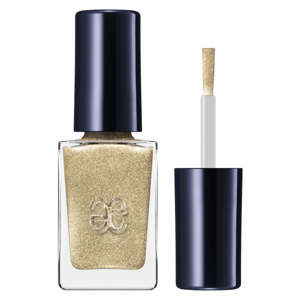 Elégance Lacquer in glittery champagne gold, quick-drying and perfect for creating luxurious nail art with a sparkling finish.