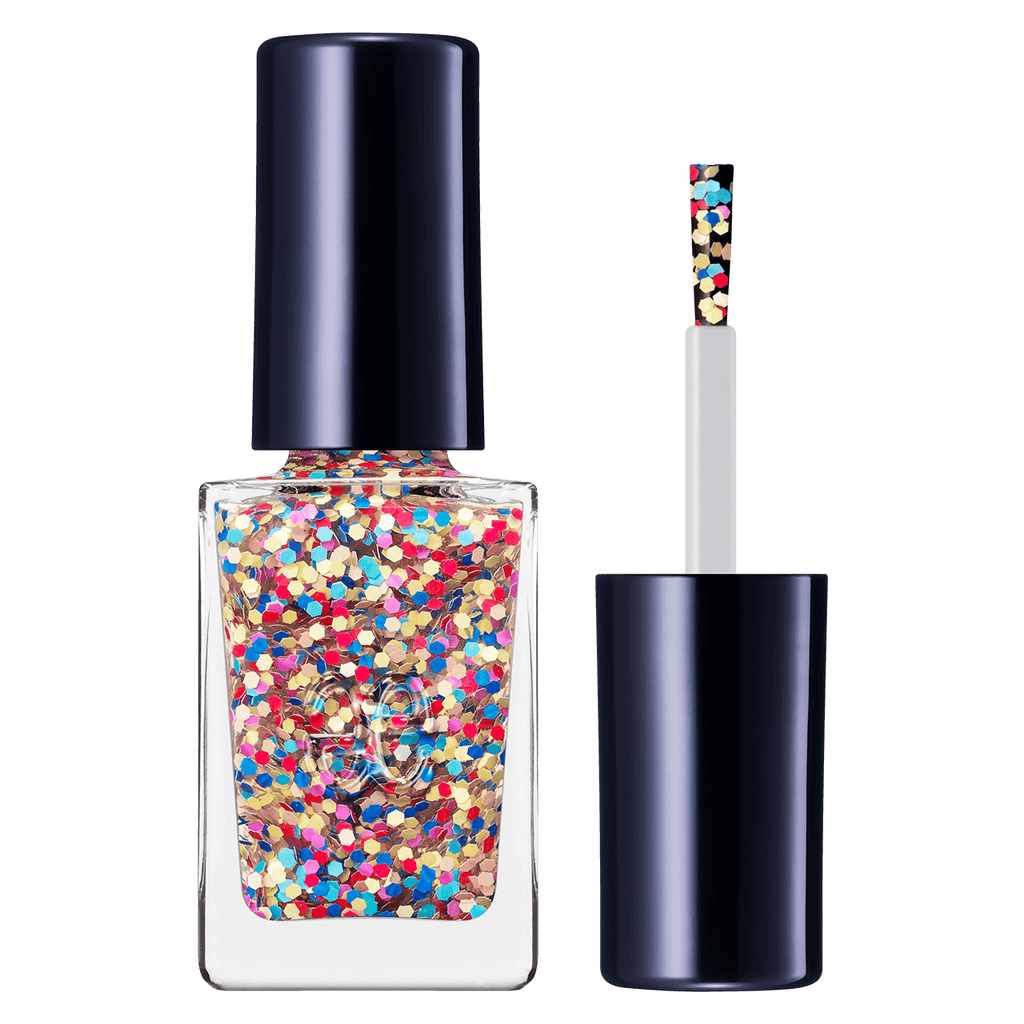 Elégance Lacquer in multicolor confetti glitter, quick-drying and perfect for creating bold, festive nail art.