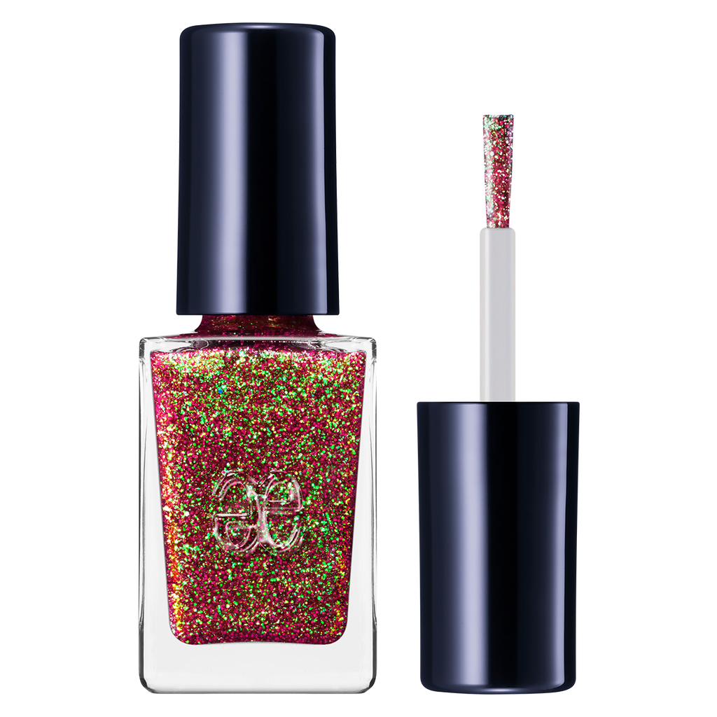 Elégance Lacquer in glittery red and green, quick-drying and ideal for festive nail designs with a sparkling finish.