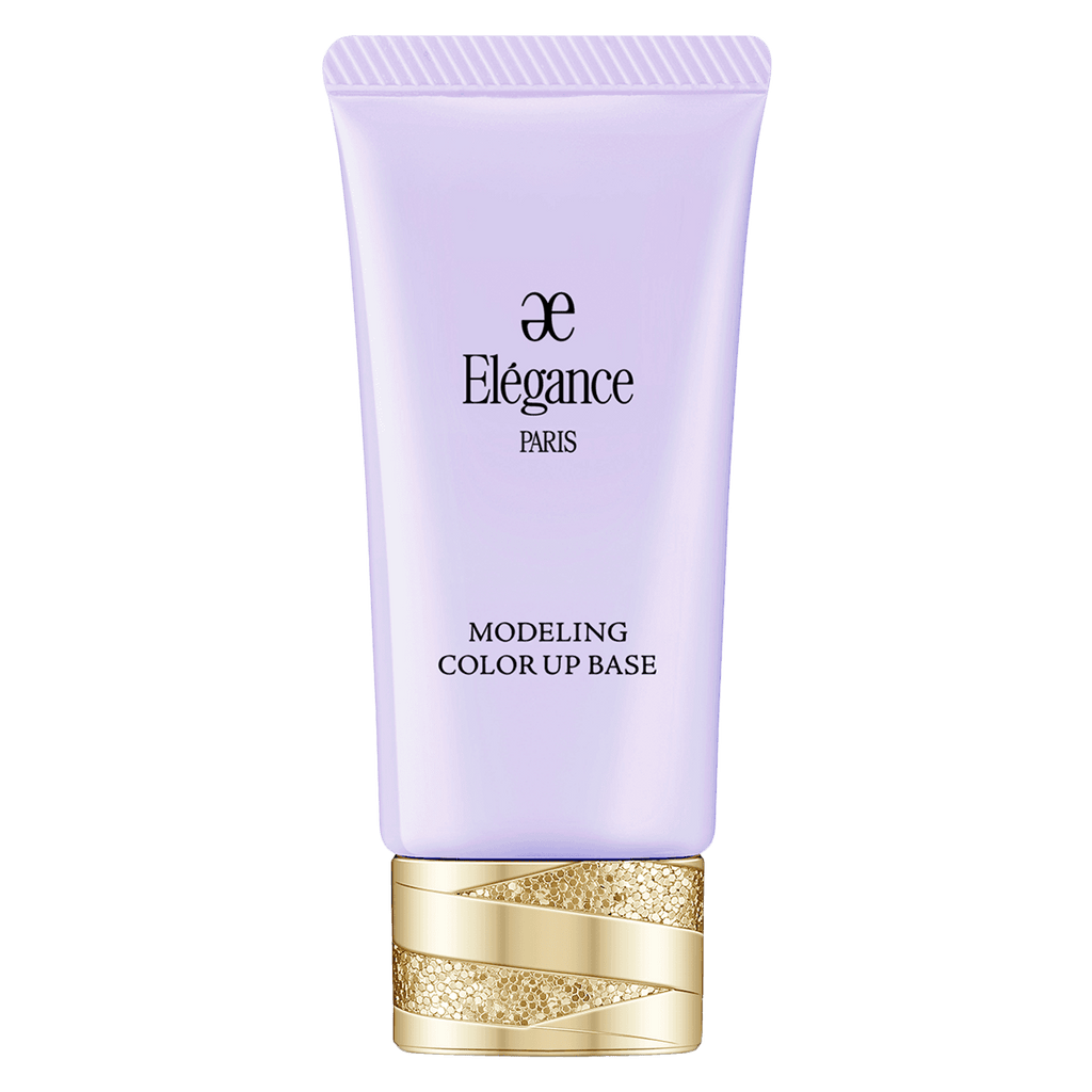 Elégance Modeling Color Up Base 30g Primer in lavender tone with gold-accented cap for elegant and radiant skin tone correction.