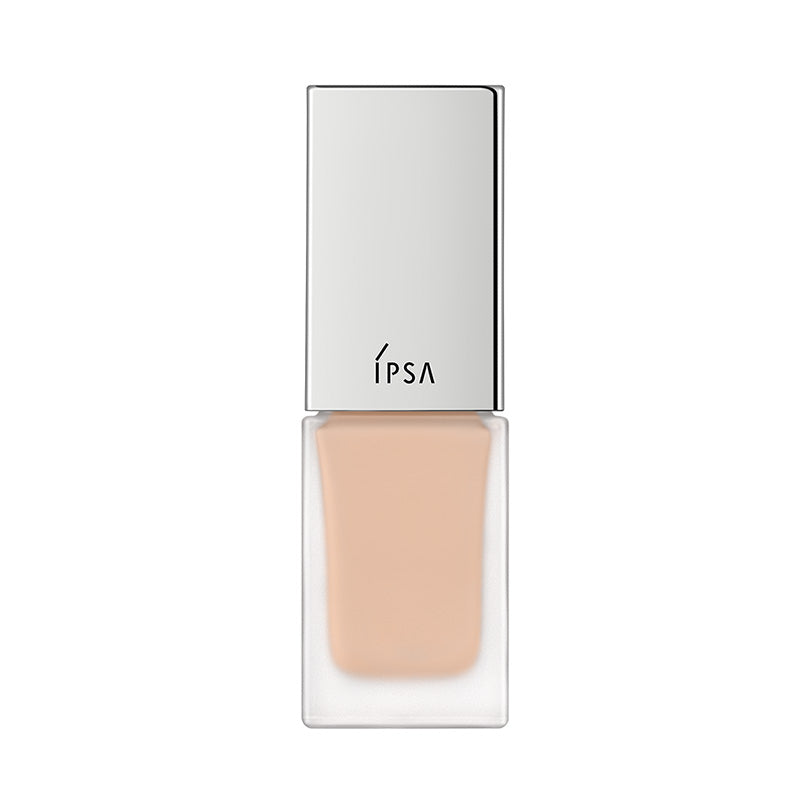 Ipsa Liquid Foundation e 25ml in a minimalist glass bottle with a silver cap, designed for seamless and long-lasting face makeup.