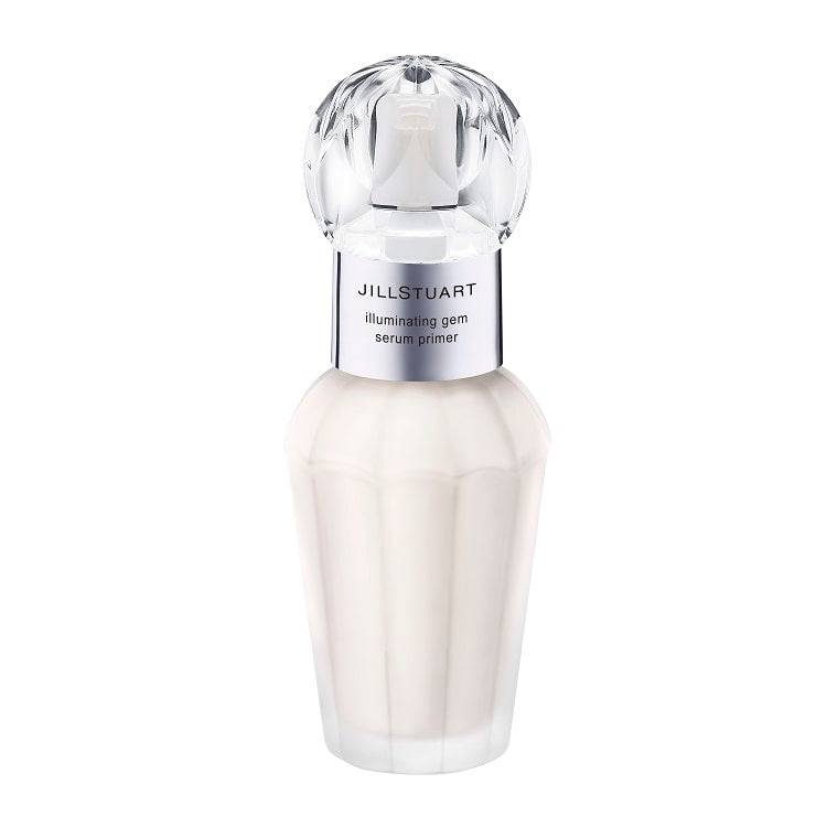 Jillstuart Illuminating Gem Serum Primer in white pearl, 30ml. A brightening makeup base for a smooth, radiant, and long-lasting finish.