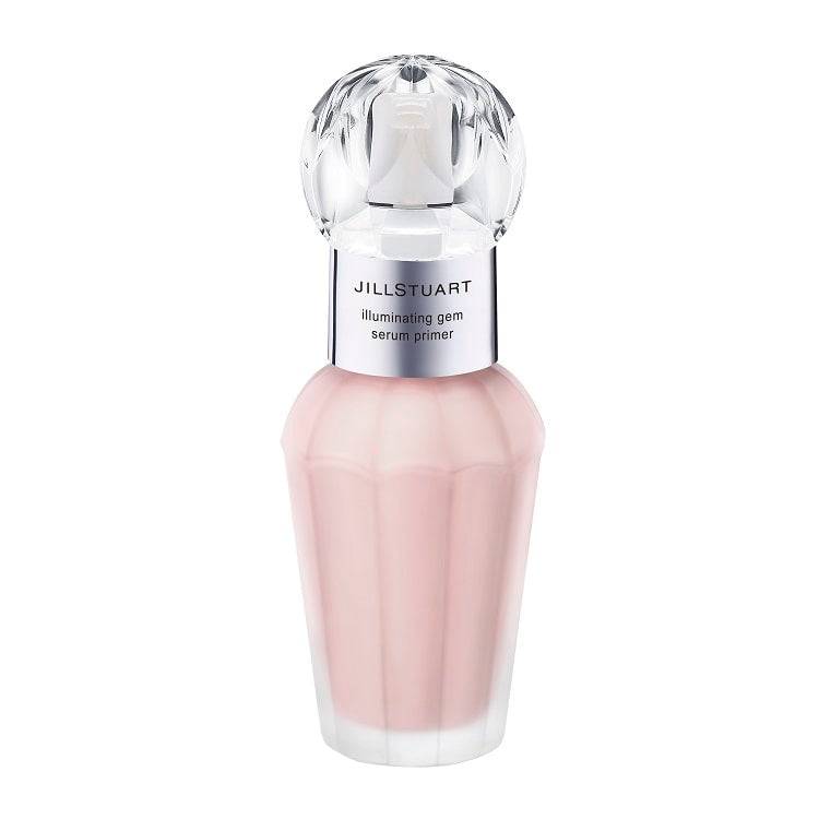 Jillstuart Illuminating Gem Serum Primer in pink pearl, 30ml. A hydrating makeup base for a soft, radiant glow and enhanced skin texture.