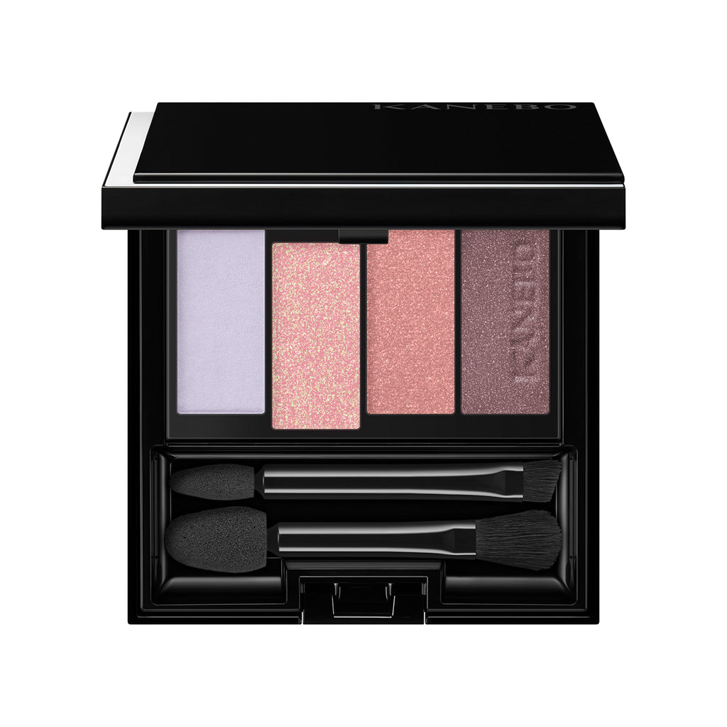 Kanebo Colored Shadow Cezanne Tokyo Beauty Box featuring a palette with soft lilac, pink, and mauve shades, complete with applicators.