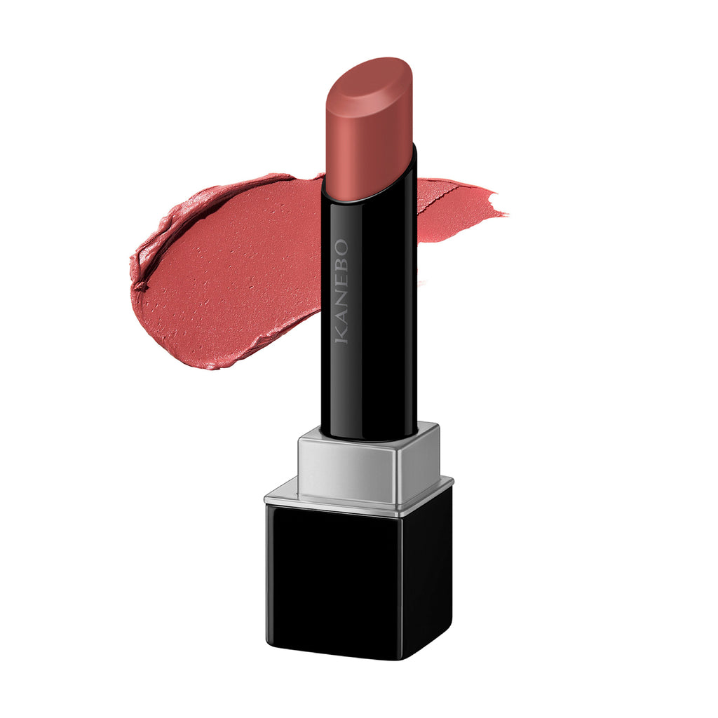 Kanebo Rouge Star Breath lipstick in a warm nude shade with a creamy texture, displayed with a matching color swatch. Perfect for everyday wear.