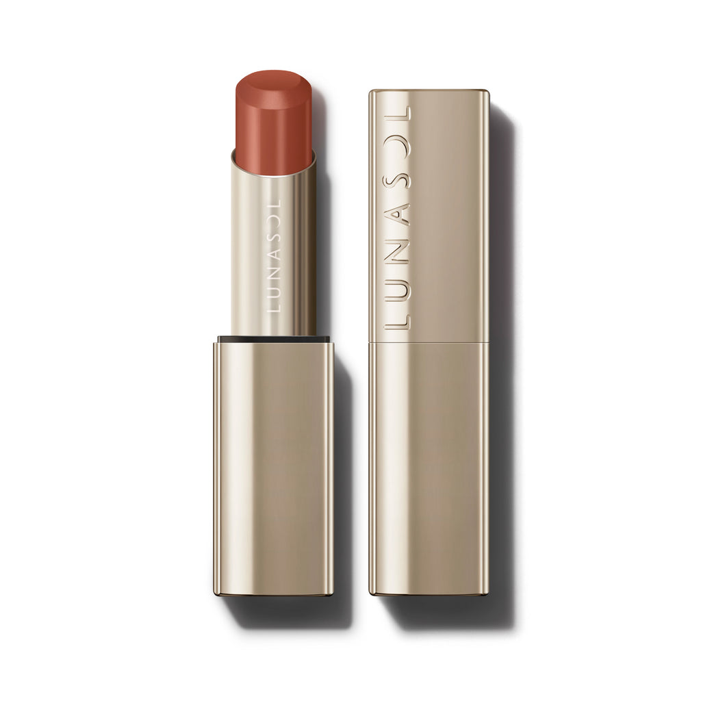 Lunasol Bare Color Balm 3.8g lipstick in a metallic tube, shade 07 Toffee Nuts, offering a warm brown tone.