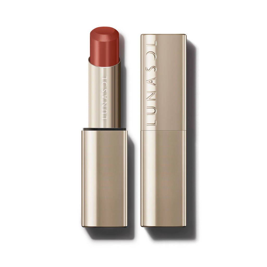 Lunasol Bare Color Balm 3.8g lipstick in a metallic tube, shade 09 Mahogany, offering a deep red-brown tone.