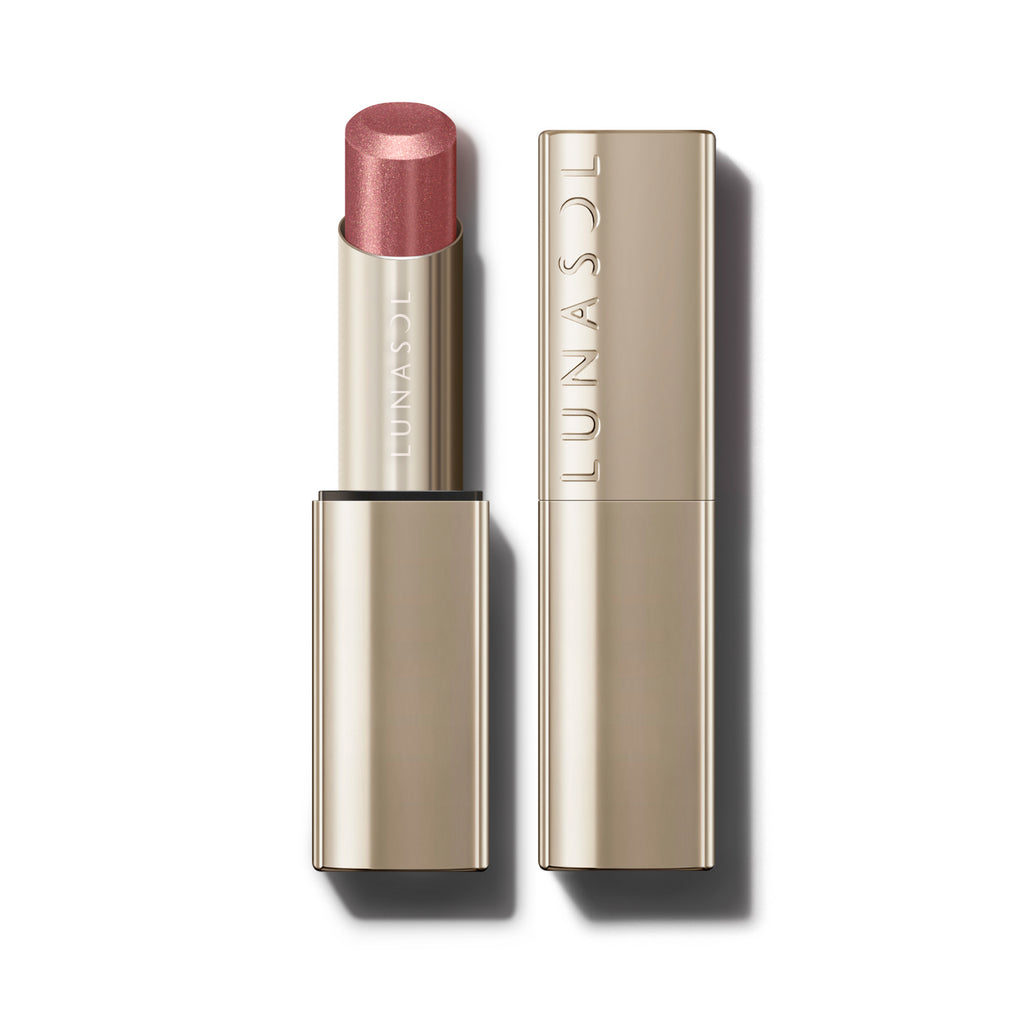 Lunasol Bare Color Balm 3.8g lipstick in a metallic tube, shade 11 Ecru, featuring a shimmering pink hue.