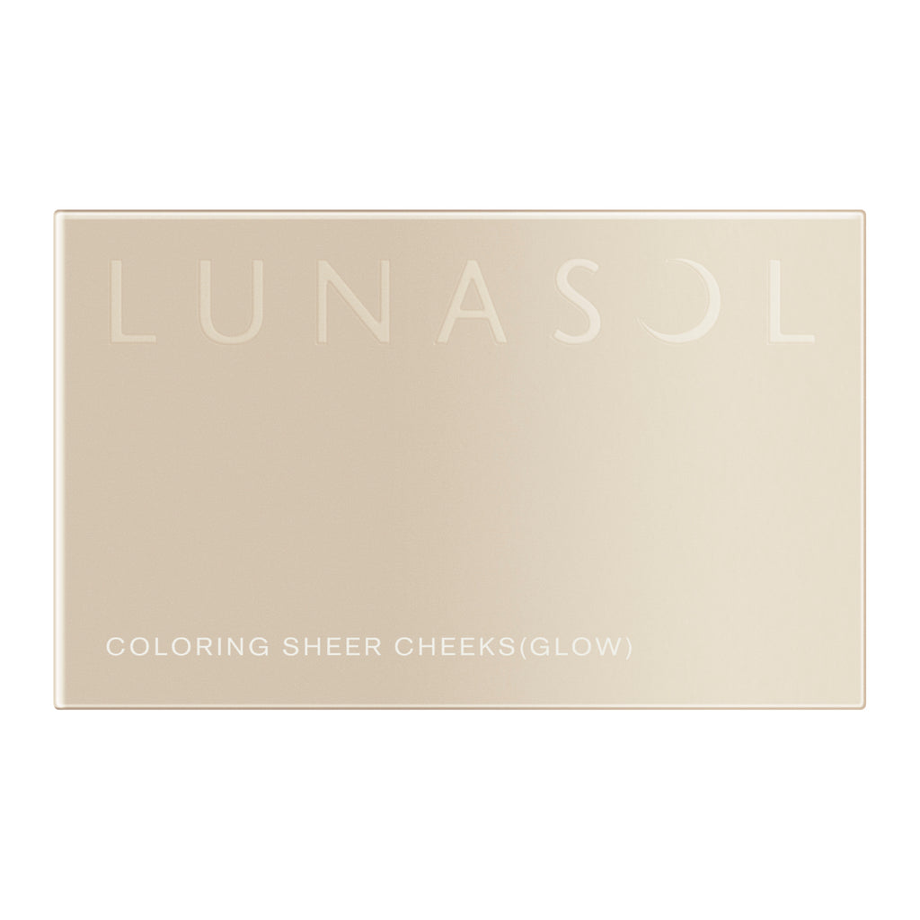 Lunasol Coloring Sheer Cheeks (Glow) packaging with a minimalist golden design and product details printed on the front.