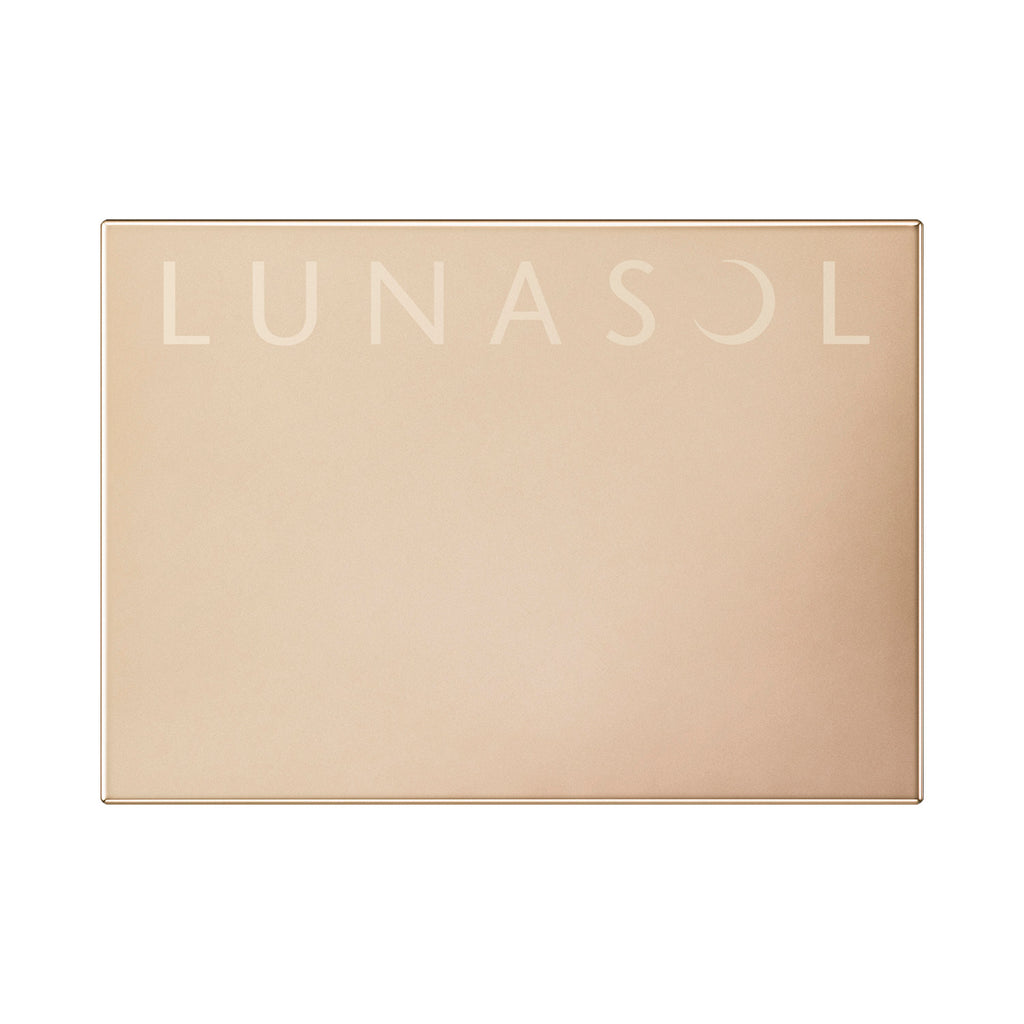 Lunasol compact case in a sleek golden design with the brand logo embossed on the lid, ideal for storing blushes and bronzers.