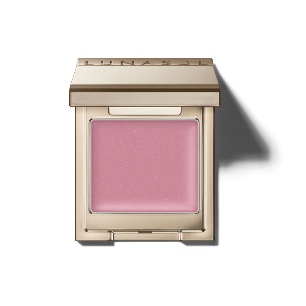 Lunasol Mono Eye Coloration cream eye shadow in a soft pink tone with subtle shimmer, presented in a stylish gold compact.