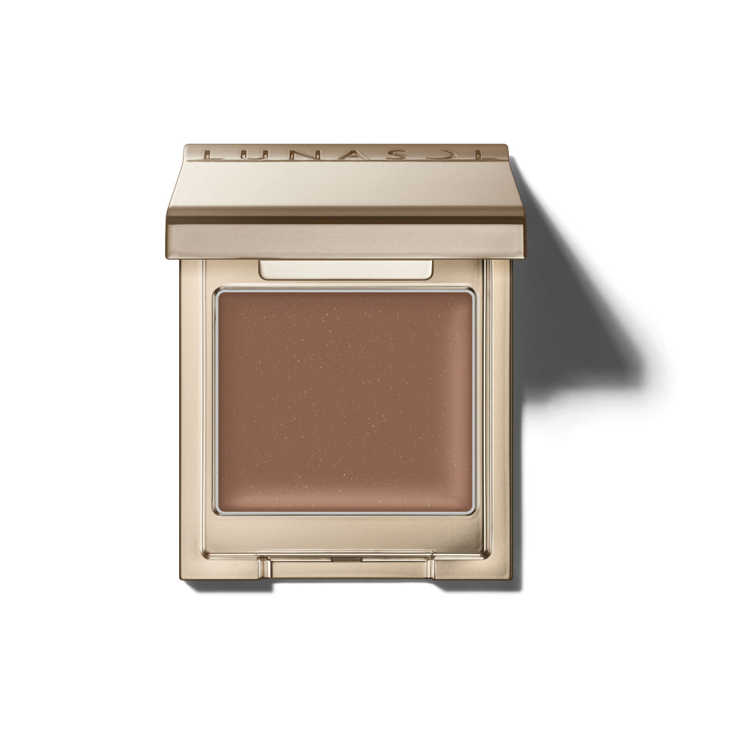 Lunasol Mono Eye Coloration cream eye shadow in a neutral brown shade, encased in a gold compact for natural eye makeup looks.