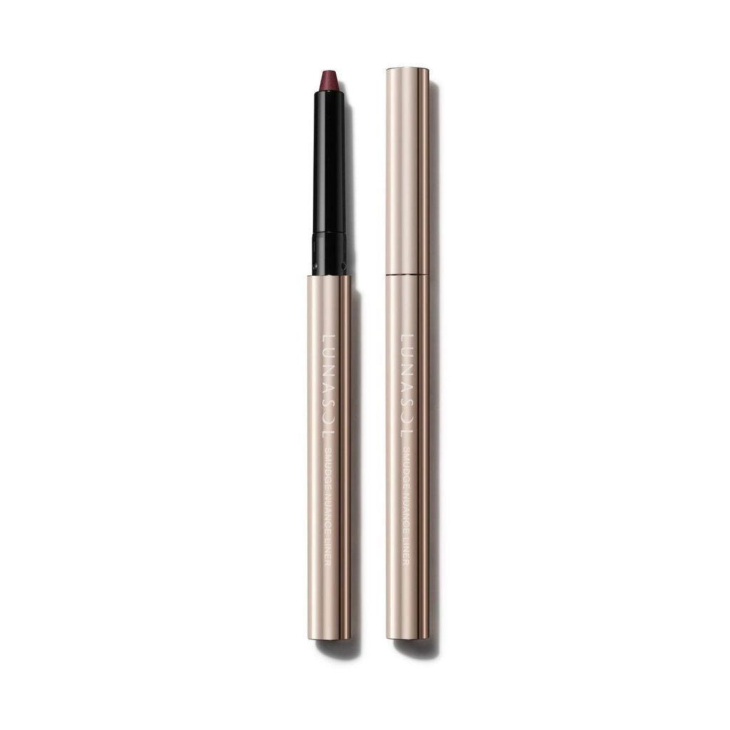 Lunasol Smudge Nuance Liner in EX05 Deep Beets, a bold burgundy eyeliner with a retractable tip and luxurious gold design.