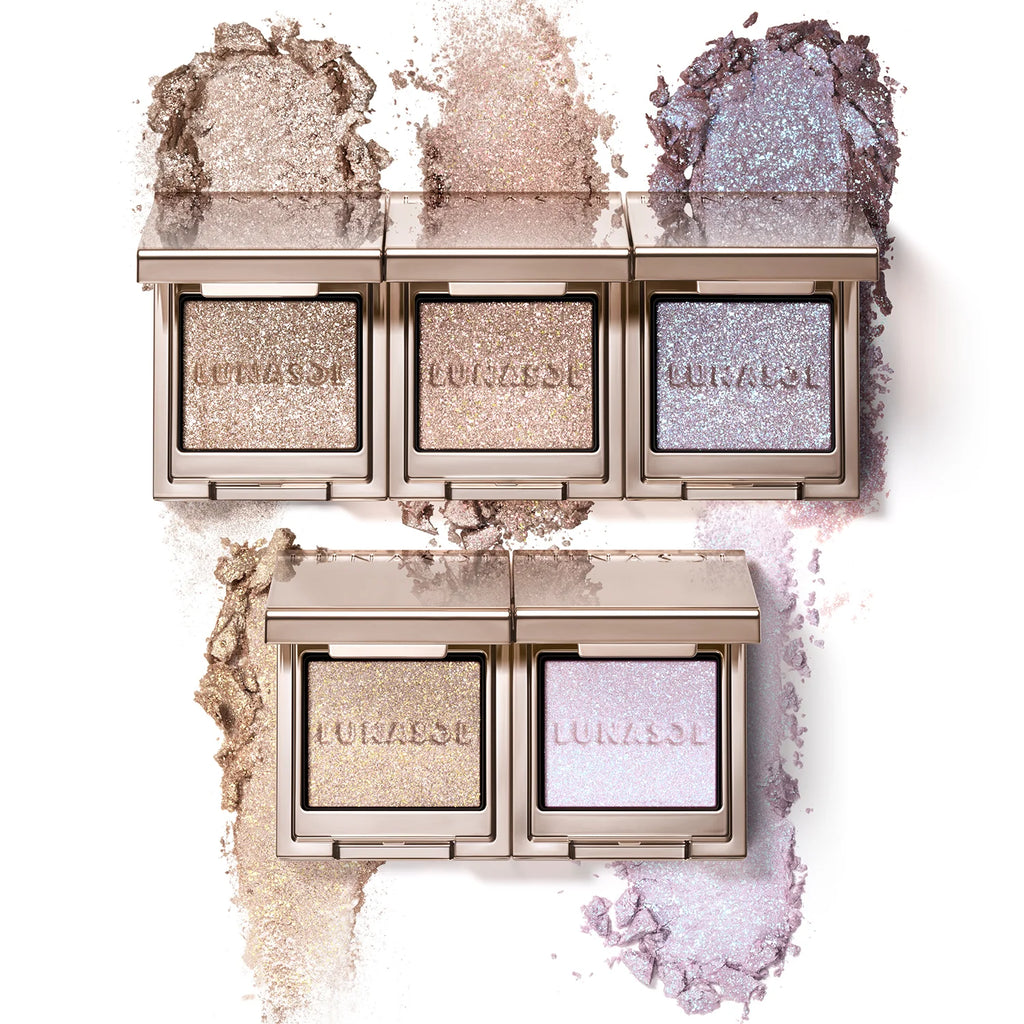 Lunasol Mono Eye Coloration palette displaying neutral and vivid eyeshadow shades for a professional makeup look