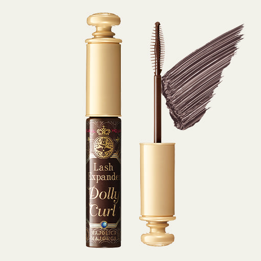 Majolica Majorca Lash Expander mascara tube with brush showcasing lengthened and voluminous lashes for enhanced beauty