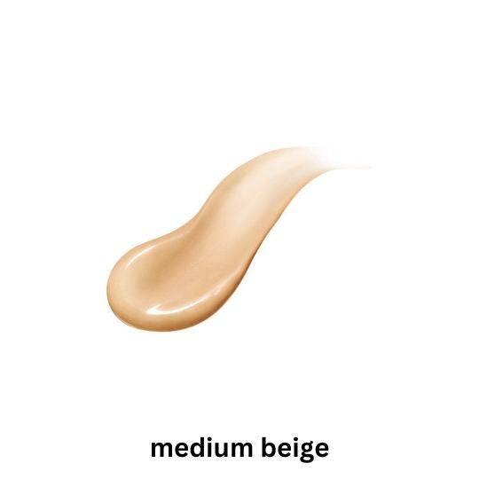 Swatch of Maquillage Dramatic Cover Jelly BB in Medium Beige, emphasizing its lightweight, non-sticky formula and natural finish.