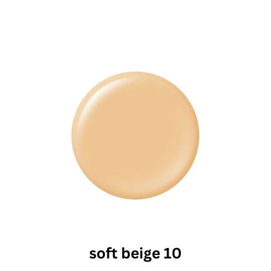 Maquillage Dramatic Essence Liquid foundation shade Soft Beige 10, a soft neutral tone providing smooth coverage and SPF50+ benefits.