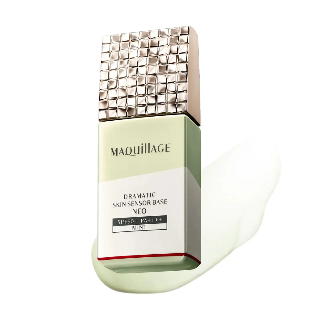 Maquillage Dramatic Skin Sensor Base NEO Mint, SPF50+, 25ml, formulated to reduce redness and create a smooth, hydrated base for makeup.
