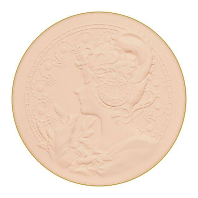 Close-up of the Milano Collection Face Up Powder 2025 refill showcasing the intricate embossed design on the soft pink powder.