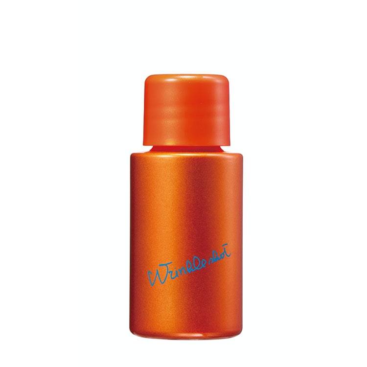 Pola Wrinkle Shot Anti-Aging Serum refill bottle in metallic orange, formulated to reduce wrinkles and enhance skin elasticity.