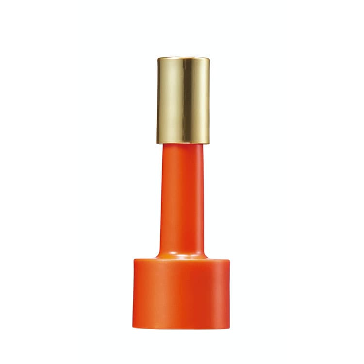 Pola Wrinkle Shot Anti-Aging Serum applicator in orange with a gold tip, ensuring precise application for wrinkle reduction.