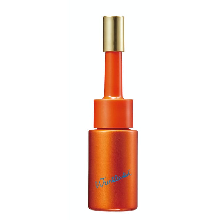 Pola Wrinkle Shot Anti-Aging Serum in an orange bottle with a gold cap, designed to reduce wrinkles and promote youthful skin.
