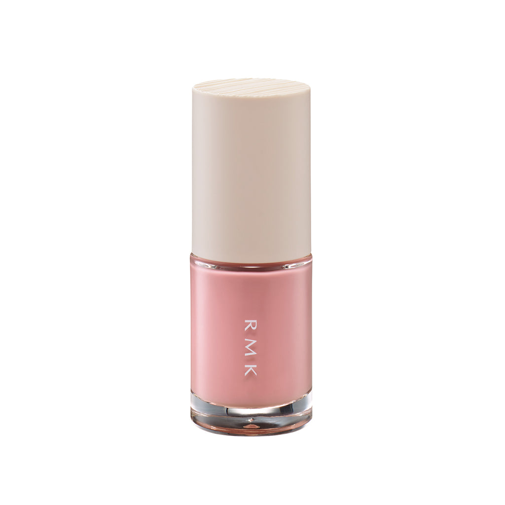 RMK Nail Lacquer 8ml in Rosé Pink, a sparkling pink shade with yellow and red pearl shimmer for a fresh and radiant finish.