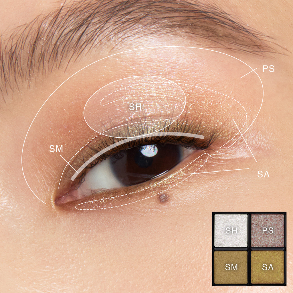 Elevate your look with RMK Eyeshadow featuring four shades for versatile and stunning makeup options.