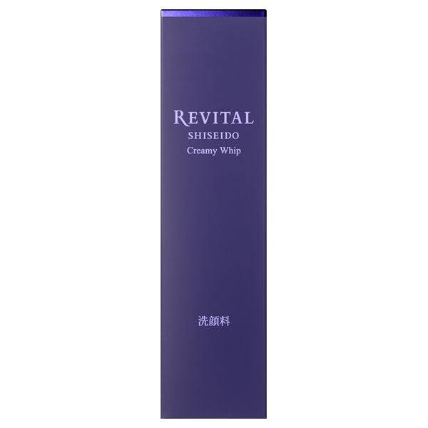 Revital Creamy Whip 125g packaging box in purple, highlighting its role as a facial cleanser targeting oxidized sebum from photodamage.