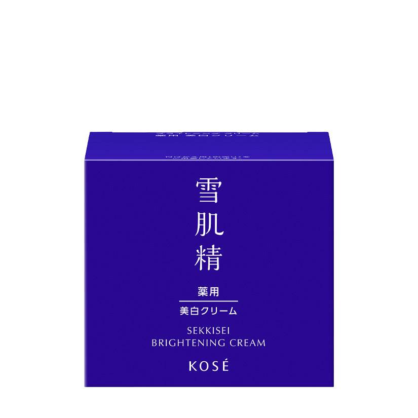 Sekkisei Brightening Cream 40g packaging in a sleek blue box, highlighting its brightening and skin-smoothing benefits.