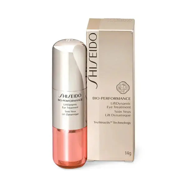 Shiseido BOP Eye Treatment with its box, highlighting anti-wrinkle, firming, and moisturizing properties in a 14g size.